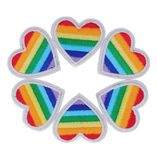 6 Stück Herzförmige Aufnäher Zum Aufbügeln, Regenbogen-Herz-Schild, Zum Aufnähen, Bestickte Applikation, Dekoration, Aufnäher für Rucksack, Kleidung, Kleid (Weißer Rand) von Haofy