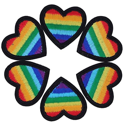 6 Stück Herzförmige Aufnäher Zum Aufbügeln, Regenbogen-Herz-Schild, Zum Aufnähen, Bestickte Applikation, Dekoration, Aufnäher für Rucksack, Kleidung, Kleid (schwarzer Rand) von Haofy