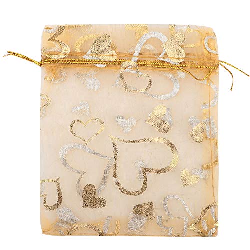 Haofy 100 Stück Organza Taschen Netztasche Hochzeitsbevorzugung Süßigkeiten Schmuckbeutel Taschen Beutel Kordelzug Taschen 5 Farben(Gold) von Haofy