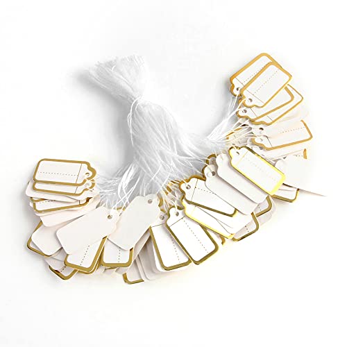 500 Stück Schmuck-Preiseschilder mit Schnur angebracht, Papier-Preisetiketten, Displayetiketten, Markierungsschilder mit elastischer Schnur (Gold) von Haohai