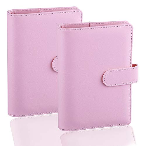 Haohai 2 PCS A6 PU-Leder-Notizbuch-Ringbuch, nachfüllbarer Papierordner, Loseblatt-Persönlicher Planer-Ordner mit magnetischer Schnalle, Rosa von Haohai