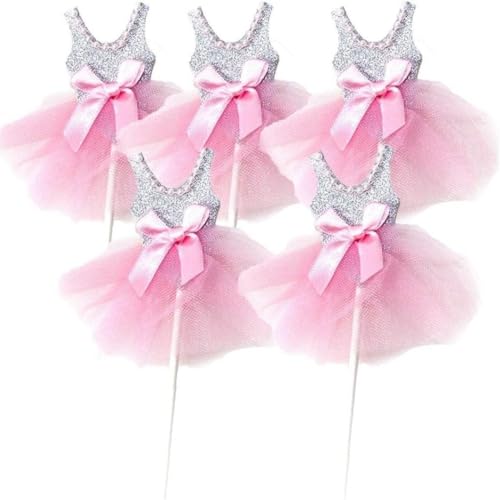 5-teiliges Ballerina-Tutu-Cupcake-Topper – Glitzerkleid-Kuchendekorationen für Geburtstag, Babyparty und Party-Themen, weiße Tutu-Rock-Picker für Cupcakes, Desserts und Getränke, lustige von Haohaiblooms