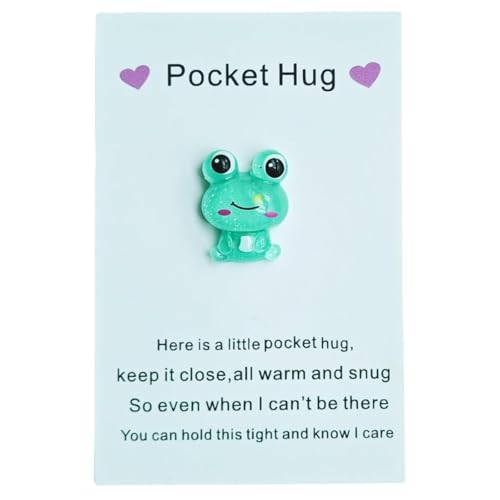 Pocket Hug Frog Token - Süßes grünes Harz Andenken mit inspirierender Karte - Mini Frosch Figur für Schleim Charms DIY Handwerk Feengarten Dekor - Nachdenkliches Geschenk für alle Geburtstag von Haohaiblooms