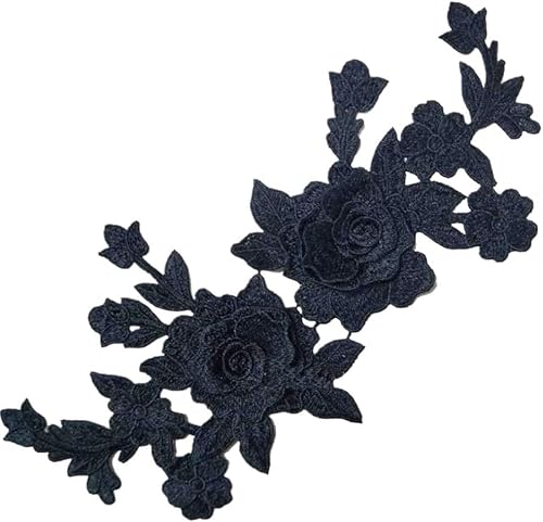 Schwarze Stickerei-Rosenblüte zum Aufnähen, für Kleid, Hut, Tasche und Jeans, DIY-Applikation, Handwerk, Kleidungszubehör für Jacken, Hemden und Denim-Reparatur, dekorative Blumenflicken für von Haohaiblooms