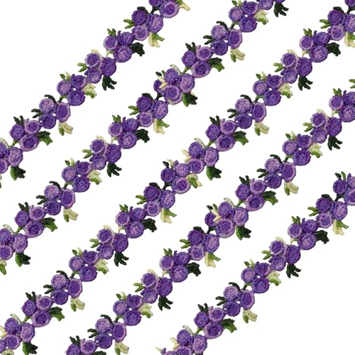 Spitzenborte mit violetter Blume, bestickt, Rosenapplikation, Blumenband zum Nähen, Basteln, 1,9 m Polyester-Spitzenrand für DIY-Hochzeitskleid, Party-Dekorationen und Bastelprojekte, 9,5 cm von Haohaiblooms