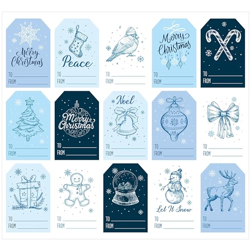 Haooryx 150 Stk. Weihnachts-Schneemann-Namenset-Sticker Blaue Winter-Deko-Etiketten Geschenke Festtags-Verpackungs-Deko-Set mit Schneemann Feiern - Langlebiges Blaues Schneemann-Etikett Weihnachten von Haooryx