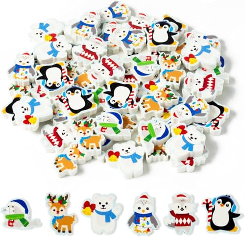 Haooryx 60 Stk Weihnachts-Polar-Tier-Mini-Radiergummis: Großhandel, 3D-Puzzle-Radiergummis, Schreibtisch-Zubehör, Lern-Belohnung, Klassenzimmer-Preis, Weihnachtliche Party-Geschenk-Zubehör von Haooryx