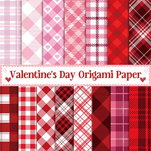 Haooryx 60Stück Valentinstag Origami Plaid Papier Rot Rosa Büffel Plaid Doppelseitig Kollektion Valentinstag Dekoratives Scrapbook Spezialpapier Kunsthandwerk Weihnachten Geburtstag Dekor Zubehör von Haooryx