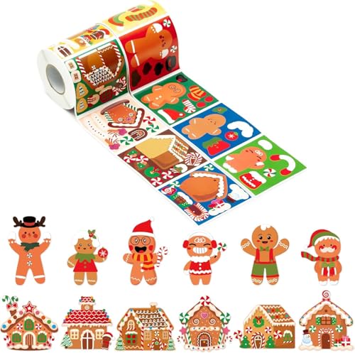 Haooryx 600 STK. Weihnachts-Lebkuchen-Männer-Hausesticker Set Kreatives Festtags-Deko-Set mit 12 einzigartigen Mustern eine feierliche Weihnacht winterliche Erinnerungen traditionelle magische Feier von Haooryx