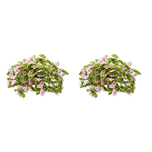 Haopeuk 200Pcs Mini Satinband Rose Flower Leaf Hochzeit Applikationen Nähen DIY Hauptfarbe: Rosa von Haopeuk