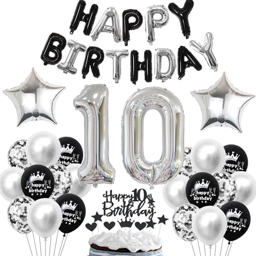 10 Geburtstag Deko Schwarzes Silber Deko 10. Geburtstag Junge Schwarz Tortendeko 10 Geburtstag Mädchen 10 Geburtstag Dekoration 10 Jahre Schwarz Silber Party Ballons 10. Geburtstag Schwarz Silber von Haosell