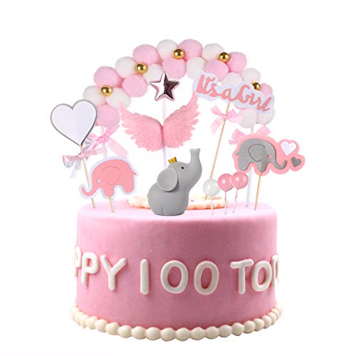 10 Stück Kuchendeko Baby Shower Rosa Tortendeko Mädchen Babyparty Kuchen Topper It's a Girl Kuchen Topper Elefante Kuchen Zubehör Tortendekoration Baby Taufe von Haosell