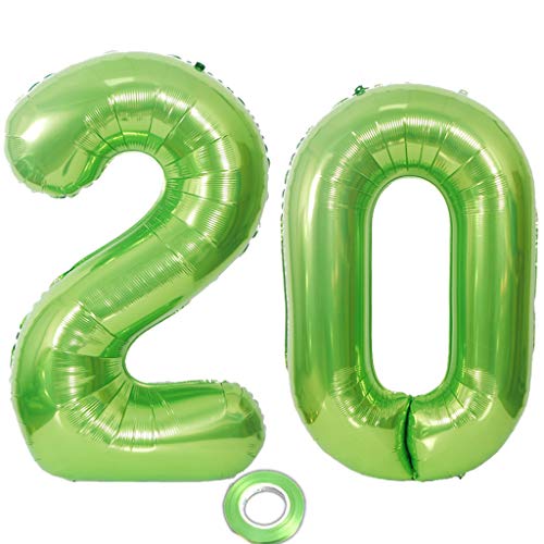 2 Luftballons Zahl 20 Grün, Zahlballon 20 Grün, Luftballons 20 Geburtstag deko Junge Mädchen Grün XXXL Riesen Folienballon 20,40"Aufblasbar Heliumballon 20 jahre Geburtstag Deko Junge Mädchen(20) von Haosell