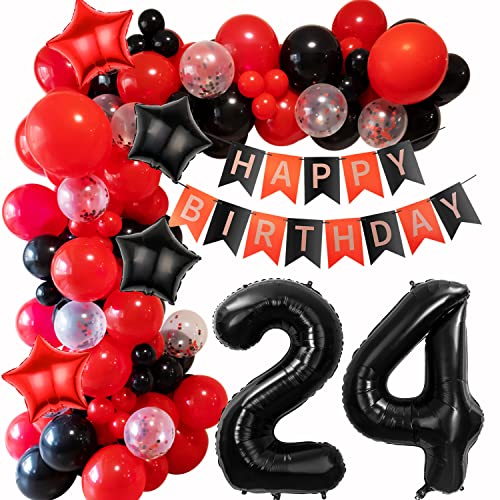 24 Geburtstag Ballon Girlande Schwarz Rot Geburtstagsdeko 24 Mädchen Luftballons Girlande Deko 24 Geburtstag Luftballon Junge 24 Jahr Geburtstagdeko Girlande Ballon Rot Deko 24. Geburtstag von Haosell