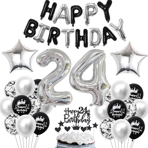 24 Geburtstag Deko Schwarzes Silber Deko 24. Geburtstag Mann Schwarz Tortendeko 24 Geburtstag Frau 24 Geburtstag Dekoration 24 Jahre Schwarz Silber Party Ballons 24. Geburtstag Schwarz Silber von Haosell