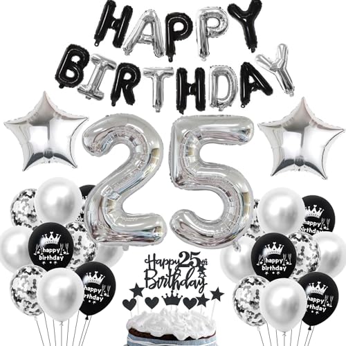 25 Geburtstag Deko Schwarzes Silber Deko 25. Geburtstag Mann Schwarz Tortendeko 25 Geburtstag Frau 25 Geburtstag Dekoration 25 Jahre Schwarz Silber Party Ballons 25. Geburtstag Schwarz Silber von Haosell