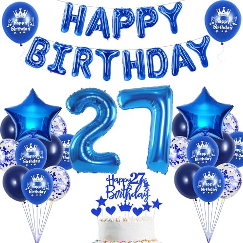 27. Geburtstag Dekoration Blau - Deko für Mann und Frau, Tortendeko, Party Deko, Luftballons, Marineblau 27. Geburtstag Dekoration Blau - Deko für Mann und Frau, Tortendeko, Party Deko, Luftballons, Marineblau von Haosell