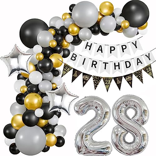 28 Geburtstag Deko Frauen 28 Jahr Geburtstag Schwarz Grau Gold Geburtstagsdeko 28 Luftballon Männer Deko 28 Geburtstag Ballon Girlande 28 Luftballons Girlande Schwarz Grau Ballon 28 Geburtstag von Haosell