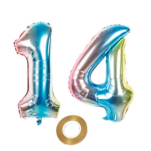 32 Zoll luftballons zahl 14 Regenbogen Mädchen 14. geburtstagsdeko Mädchen Nummer 14 Helium Zahlenballon 14 folienballon 14 XXL ballon 14 jahre Geburtstag Dekoration Mädchen 14 geburtstag deko (14) von Haosell