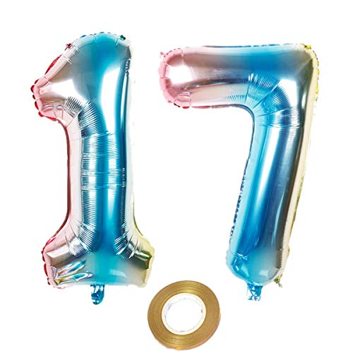 32 Zoll luftballons zahl 17 Regenbogen Mädchen 17. geburtstagsdeko Mädchen Nummer 17 Helium Zahlenballon 17 folienballon 17 XXL ballon 17 jahre Geburtstag Dekoration Mädchen 17 geburtstag deko(17) von Haosell