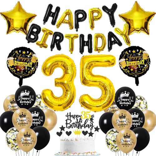 35 Geburtstag Deko Schwarz Gold 35. Geburtstag Mann Frau Gold 35 Jahr Geburtstagdeko 35. Ballon Schwarz Gold Deko 35 Jahr Party Decoration Luftballons 35 Geburtstag Schwarz Gold 35 Tortendeko von Haosell