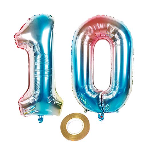 32 Zoll luftballons zahl 10 Regenbogen Mädchen 10. geburtstagsdeko Mädchen Nummer 10 Helium Zahlenballon 10 folienballon 10 XXL ballon 10 jahre Geburtstag Dekoration Mädchen 10 geburtstag deko (10) von Haosell