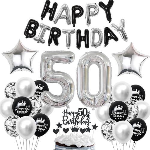 50 Geburtstag Deko Schwarzes Silber Deko 50. Geburtstag Mann Schwarz Tortendeko 50 Geburtstag Frau 50 Geburtstag Dekoration 50 Jahre Schwarz Silber Party Ballons 50. Geburtstag Schwarz Silber von Haosell