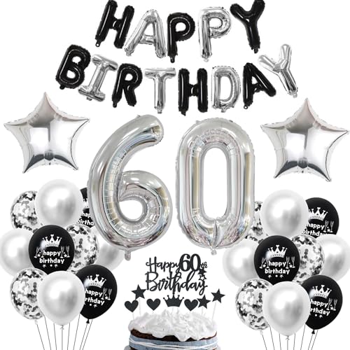 60 Geburtstag Deko Schwarzes Silber Deko 60. Geburtstag Mann Schwarz Tortendeko 60 Geburtstag Frau 60 Geburtstag Dekoration 60 Jahre Schwarz Silber Party Ballons 60. Geburtstag Schwarz Silber von Haosell