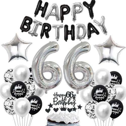 66 Geburtstag Deko Schwarzes Silber Deko 66. Geburtstag Mann Schwarz Tortendeko 66 Geburtstag Frau 66 Geburtstag Dekoration 66 Jahre Schwarz Silber Party Ballons 66. Geburtstag Schwarz Silber von Haosell