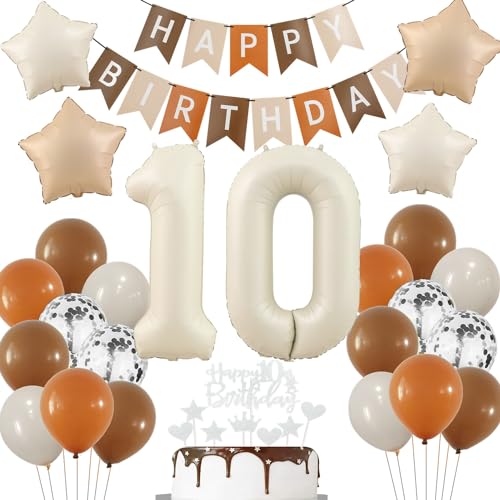 Deko 10. Geburtstag Mädchen, Boho 10. Luftballon Beige, Luftballon 10 Jahre Geburtstag Creme, Beige Ballon 10. Geburtstag, Luftballons Braun 10 Geburtstag Deko, 10 Jahr Geburtstagdeko Beige Junge von Haosell