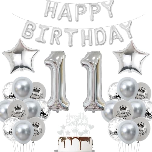 Deko 11. Geburtstag Junge Silber Luftballon 11 Jahre Silber Party Ballons 11 Geburtstag Dekoration 11 Geburtstags ballon Mädchen Luftballon 11. Geburtstag Silber 11 Jahre Party Deko von Haosell