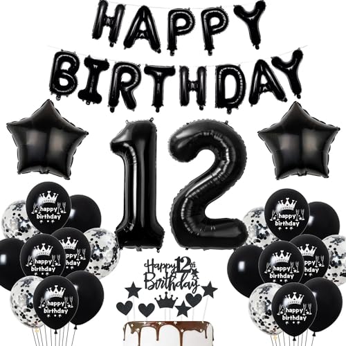 Deko 12. Geburtstag Junge Schwarz Tortendeko 12 Geburtstag Mädchen Luftballons 12. Geburtstag Schwarz Party Ballons 12 Geburtstag Dekoration Schwarz Geburtstagsdeko 12 Jahre Jungen Deko Schwarze von Haosell