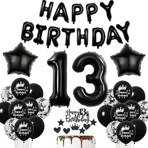 Deko 13. Geburtstag Junge Schwarz Tortendeko 13 Geburtstag Mädchen Luftballons 13. Geburtstag Schwarz Party Ballons 13 Geburtstag Dekoration Schwarz Geburtstagsdeko 13 Jahre Jungen Deko Schwarze von Haosell