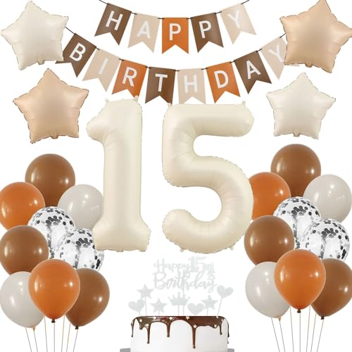 Deko 15. Geburtstag Mädchen, Boho 15. Luftballon Beige, Luftballon 15 Jahre Geburtstag Creme, Beige Ballon 15. Geburtstag, Luftballons Braun 15 Geburtstag Deko, 15 Jahr Geburtstagdeko Beige Junge von Haosell