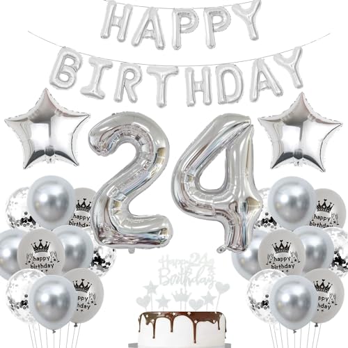 Deko 24. Geburtstag Mann Silber Luftballon 24 Jahre Silber Party Ballons 24 Geburtstag Dekoration 24 Geburtstags ballon Frau Luftballon 24. Geburtstag Silber 24 Jahre Party Deko von Haosell