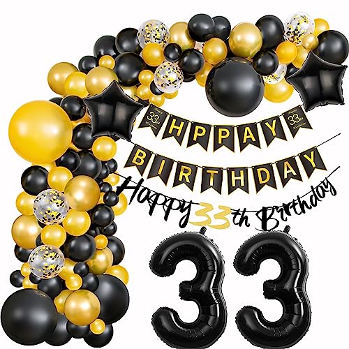 Geburtstagsdeko Gold 33 Frauen Deko 33. Geburtstag Luftballon Girlande 33. Geburtstag Gold Schwarz 33 Geburtstag Deko Mann 33. Geburtstag Dekorationen Gold Schwarz Ballon 33 Geburtstag Deko von Haosell