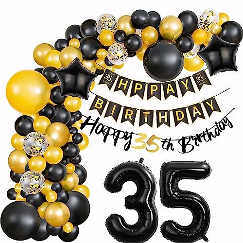 Geburtstagsdeko Gold 35 Frauen Deko 35. Geburtstag Luftballon Girlande 35. Geburtstag Gold Schwarz 35 Geburtstag Deko Mann 35. Geburtstag Dekorationen Gold Schwarz Ballon 35 Geburtstag Deko von Haosell