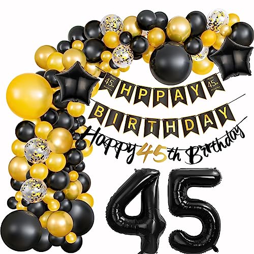 Geburtstagsdeko Gold 45 Frauen Deko 45. Geburtstag Luftballon Girlande 45. Geburtstag Gold Schwarz 45 Geburtstag Deko Mann 45. Geburtstag Dekorationen Gold Schwarz Ballon 45 Geburtstag Deko von Haosell