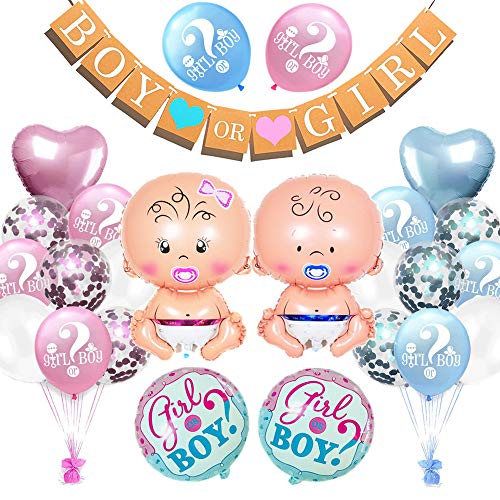 Geschlecht Offenbaren Party, Baby Dusche Girlande Dekoration, Junge und Mädchen Luftballons Baby Shower Gender Reveal Party Dekoration Konfetti & Baby Folienballon & Boy or Girl Banner von Haosell