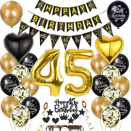 Gold 45. Geburtstag Dekoration Mann Frauen 45 Geburtstag Deko 45 Jahr Geburtstagdeko 45. Ballon Schwarz Gold Deko 45. Geburtstag Luftballons Schwarz Gold Frau 45. Geburtstag Party Deko von Haosell