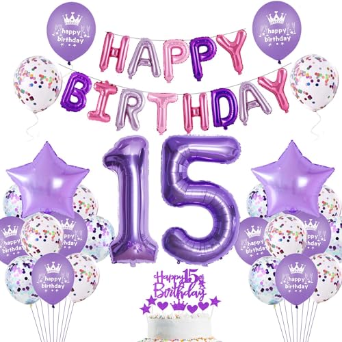 Lila 15 Geburtstag Deko Mädchen Luftballon 15. Geburtstag Mädchen Lila 15 Geburtstag Dekoration Lila Tortendeko Geburtstagsdeko 15 Jahre Lila 15. Geburtstag Party Deko Lila Ballon 15 Mädchen von Haosell