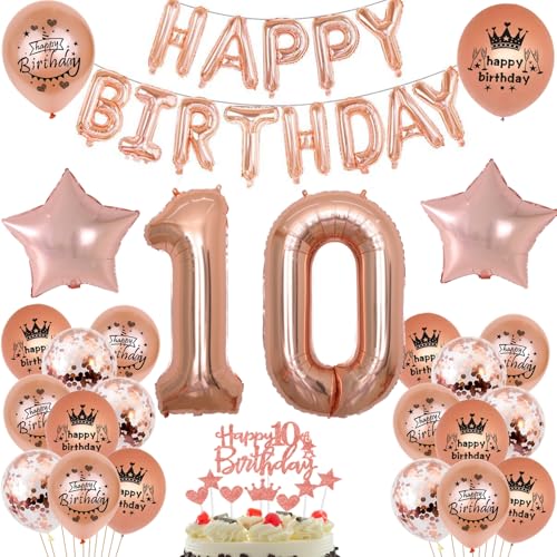 Luftballon 10. Geburtstag Mädchen Rosegold deko Folienballon 10 jahre Geburtstags deko Mädchen Rosegold set happy Birthday 10 Geburtstagsdeko Mädchen Ballon 10 jahre Geburtstag Dekoration set(10) von Haosell