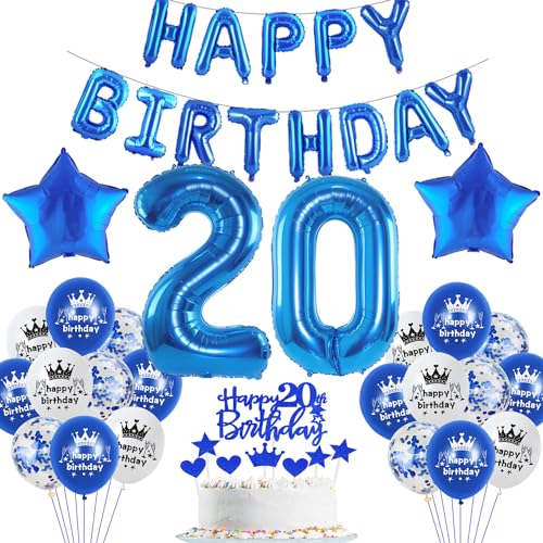 Blau Luftballon 20. Geburtstag mann deko Folienballon 20 Geburtstags mann party dekorationen happy Birthday Girlande Banner Blau Geburtstagsdeko 20 jahre mann Ballon deko 20. Geburtstag Männer von Haosell