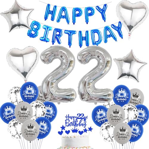 Luftballon 22. Geburtstag mann blau deko Folienballon 22 jahre Geburtstags deko mann männer blau set happy Birthday 22th Geburtstagsdeko 22 mann Ballon 22 jahre Geburtstag mann Dekoration set(22) von Haosell