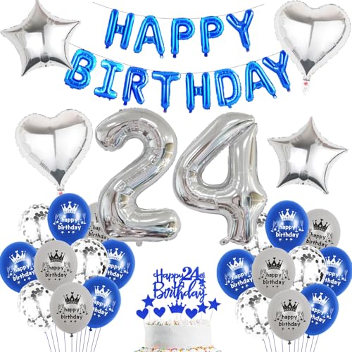 Luftballon 24. Geburtstag mann blau deko Folienballon 24 jahre Geburtstags deko mann männer blau set happy Birthday 24th Geburtstagsdeko 24 mann Ballon 24 jahre Geburtstag mann Dekoration set(24) von Haosell