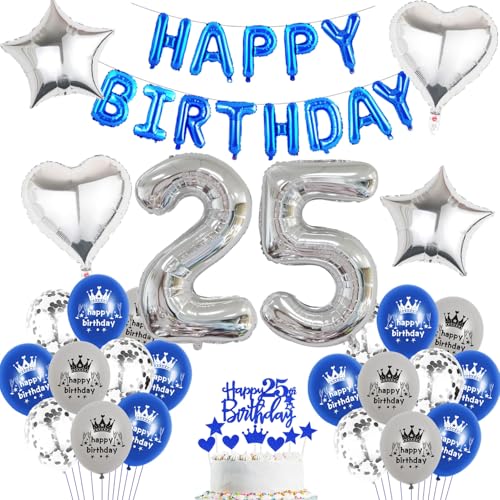 Luftballon 25. Geburtstag mann blau deko Folienballon 25 jahre Geburtstags deko mann männer blau set happy Birthday 25th Geburtstagsdeko 25 mann Ballon 25 jahre Geburtstag mann Dekoration set(25) von Haosell