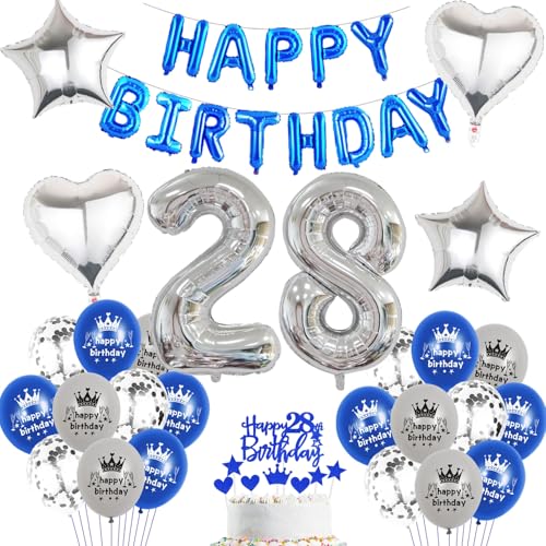 Luftballon 28. Geburtstag mann blau deko Folienballon 28 jahre Geburtstags deko mann männer blau set happy Birthday 28th Geburtstagsdeko 28 mann Ballon 28 jahre Geburtstag mann Dekoration set(28) von Haosell