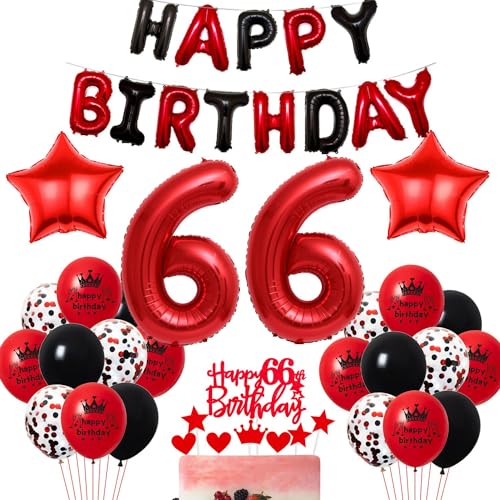 Luftballon 66 Frau Geburtstagsdeko Rot Schwarz 66. Geburtstag Deko Rot 66. Ballons Party Deko Frau 66 Jahre Geburtstagsdeko Rot Schwarz Frau 66. Party Deko Rot Tortendeko 66 Geburtstag von Haosell