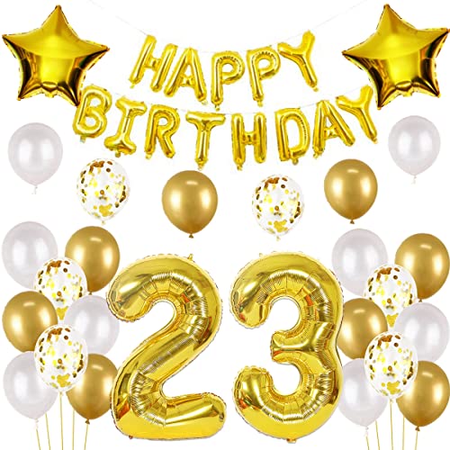 Luftballons 23. Geburtstag mann gold deko Folienballon 23 jahre Geburtstags deko mann männer gold set happy Birthday 23th Geburtstagsdeko 23 mann Ballon 23 jahre Geburtstag mann Dekoration set(23) von Haosell