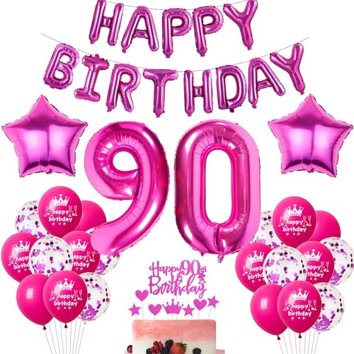 Rosa Luftballon 90. Geburtstag Hot Pink Geburtstag Luftballon 90 Jahre Rosa Ballon 90. Geburtstagsdeko 90 Jahre Geburtstag Frauen 90 Jahre Party Deko Rosa 90. Frau Geburtstag Dekorationen Rose von Haosell